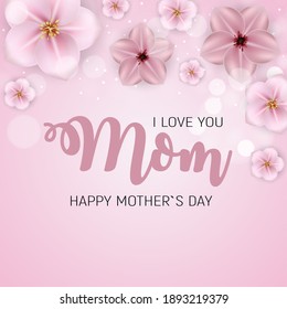 Thanks for everything, Mom. Happy Mother`s Day Cute Background with Flowers. Vector Illustration