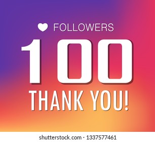 Thanks for the first 100 followers banner.Thank you followers congratulation card. Vector illustration for Social Networks. Web user or blogger celebrates and tweets a large number of subscribers.