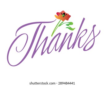 Thanks with Flower Vector Hand Lettering