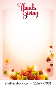 Thanks Giving background layout decorate with leaves .Vector illustration.
