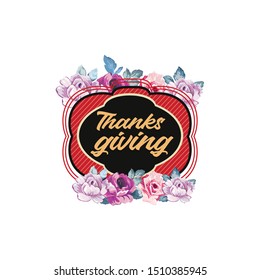 thanks giving card circle shape with flower vector design