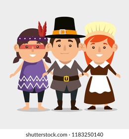 thanks giving card with pilgrim couple and native