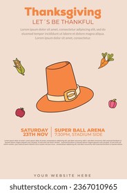 Thanks giving day flyer template illustration. with hat and vegetables. 
