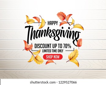 thanks giving design illustration with 3d realistic leaves