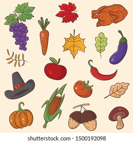 thanks giving set vector, cartoon illustration, agricultural product