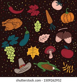 thanks giving set vector, cartoon illustration, agricultural product