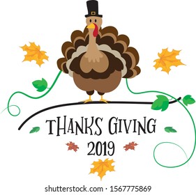 thanks giving turkey with autumn leafs and branches