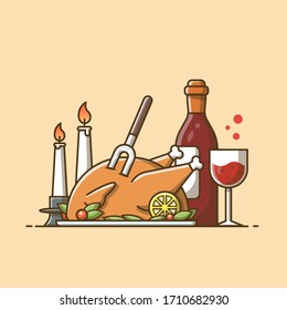 Thanks Giving Vector Icon Illustration. Turkey Time Icon Concept White Isolated. Flat Cartoon Style Suitable for Web Landing Page, Banner, Sticker, Background