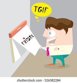 thanks god it's friday concept with cartoon businessman office manager. i love friday - vector illustration