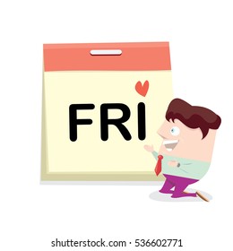 thanks god it's friday concept with cartoon businessman office manager. i love friday - vector illustration