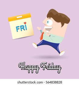 thanks god it's friday concept with cartoon businessman office manager. i love friday - vector illustration