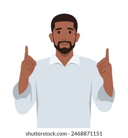 Thanks to God. Handsome young man in shirt and tie pointing up. Flat vector illustration isolated on white background