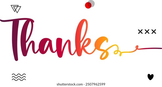 Thanks Gradient color text, Happy Thanksgiving colorful lettering design. Vector