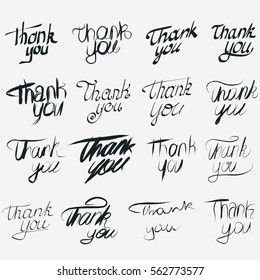 Thanks hand drawn lettering set, Thank you calligraphic inscription text collection. Vector
