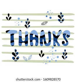 THANKS hand drawn vector lettering isolated on white background. Modern flat blue color illustration.  Perfect for card, icon, logo, t-shirt, banner
