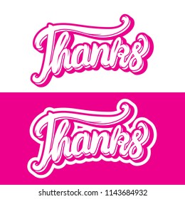 Thanks hand lettering inscription stickers Vector illustration isolated on white background