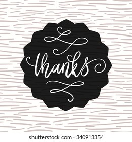 Thanks hand lettering on geometric doodle seamless pattern. Vector illustration