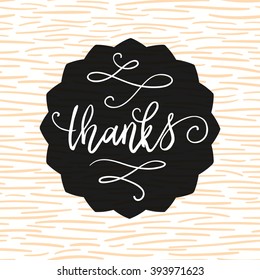 Thanks hand lettering on geometric doodle seamless pattern. Vector illustration