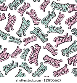 Thanks hand lettering seamless pattern stickers. Vector illustration isolated on white background