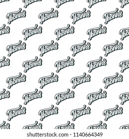 Thanks hand lettering seamless pattern. Vector illustration isolated on white background