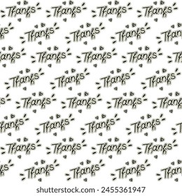 Thanks Hand writing Lettering with decorative elements around and hearts shape Seamless pattern