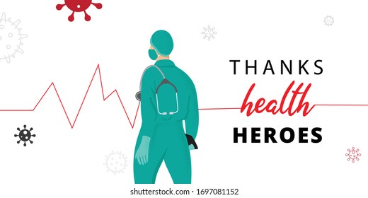 Thanks health heroes for support medical staff and doctor vector back ground stop corona outbeak