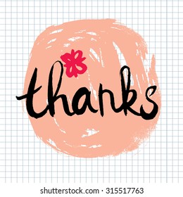 Thanks lettering calligraphy. Hand written decorative word, design element, banner phrase, poster template. Vector illustration.
