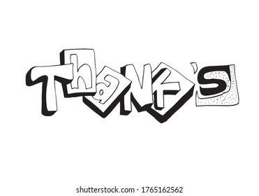 Thank's lettering for cards, posters, decor.Vector illustration.
