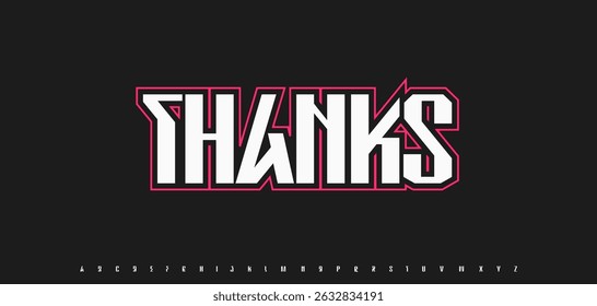 Thanks lettering in esport bold font style with outline effect. Great for headline, logo design, gamer audience or subscribers shoutout. Vector illustration