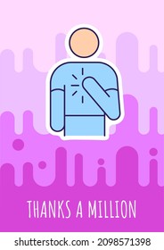 Thanks million greeting card with color icon element. Thank you very much. Postcard vector design. Decorative flyer with creative illustration. Notecard with congratulatory message