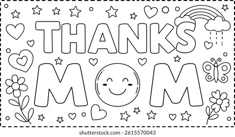 thanks mom A4 size coloring page. you can print it on standard A4 paper at 300 dpi for high-quality printing.