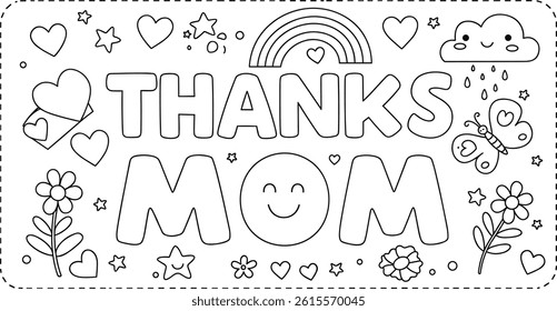 thanks mom A4 size coloring page. you can print it on standard A4 paper at 300 dpi for high-quality printing.