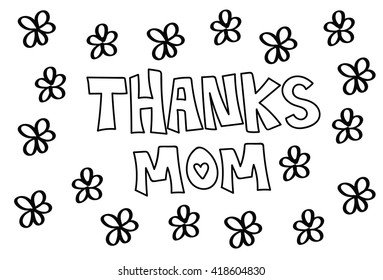 Thanks Mom Flowers Coloring Page