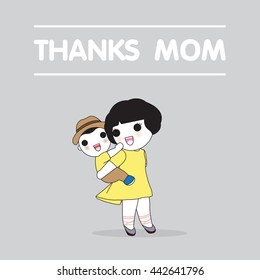 Thanks Mom Mother's Day Card Character illustration