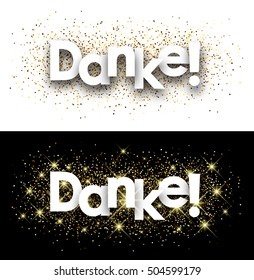 Thanks paper banner with shining sand, German. Vector illustration.