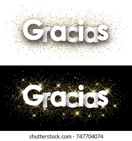 Thanks paper banner with shining sand, Spanish. Vector illustration.