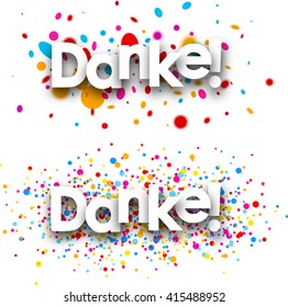 Thanks paper banners set with color drops, German. Vector illustration.