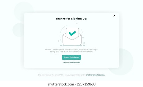Thanks, Popup screen for login, sign up web forms with the detailed description. Vector design. Pop up with buttons and inputs. svg