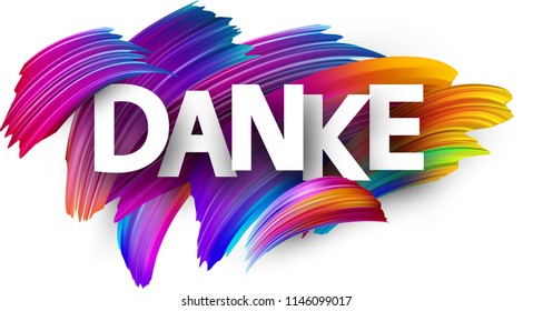 Thanks poster with spectrum brush strokes on white background, German. Colorful gradient brush design. Vector paper illustration.
