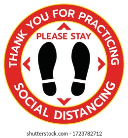 Thanks For Practicing Social Distancing Floor sticker Sign,Social distancing. Footprint sign. Coronavirus epidemic protective.-Vector illustration 