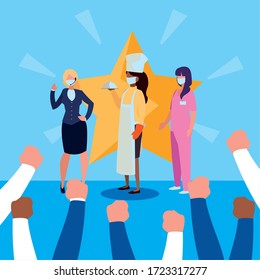 thanks to professional women for their work vector illustration design