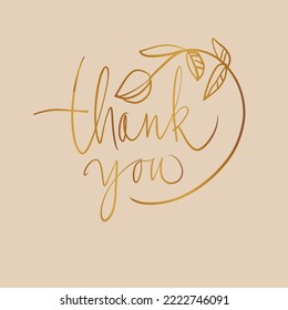 Thanks. A sticker with a golden calligraphic inscription. Vector illustration