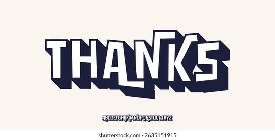 Thanks for subscribers, bold blocky text with strong 3D shadow effect. Playful geometric typography for greeting card, logo, headline, comic-style design. Vector illustration.