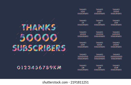 Gracias Suscriptores al paquete de tarjetas de felicitación. Gracias 1000, 1k, 10000, 10k, 50k, 1M, 5M Los suscriptores celebran el diseño del paquete de medios sociales.