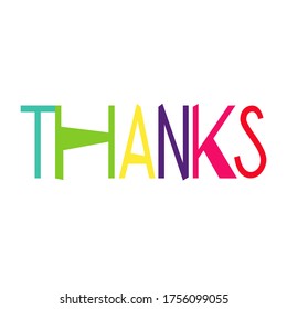 Thanks text isolated on white. hand lettering for design. Thank you card or tag. Vector illustration.