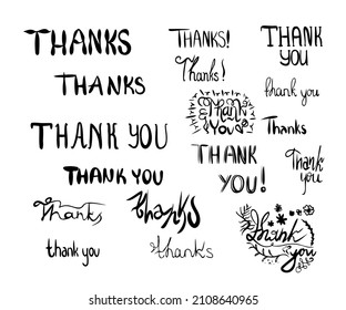 Thanks and thank you lettering doodle set