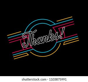 thanks, vector beautiful greeting card with neon theme