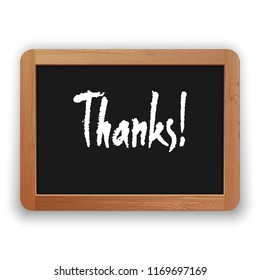 Thanks. Vector hand written word on a blackboard. Isolated on white background. Clipping paths included.