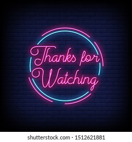 Thanks for watching neon sign style text vector svg