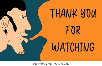 Gracias por ver el cartel con la ilustración vectorial de la burbuja de chat. Hombre diciendo Gracias por mirar. Concepto de marketing comercial y digital para promociones de sitios web y banners. Vector Eps10